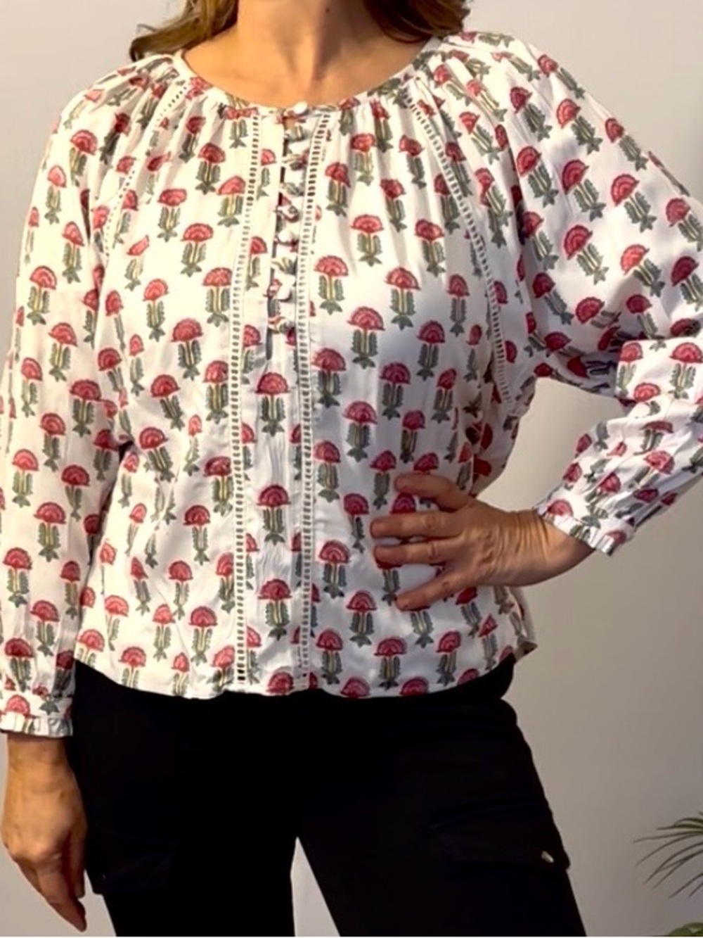 Emerson Fry Blouse Small Shirt Lucy Heirloom NWT Modal Satin Ladder Lace Buttons